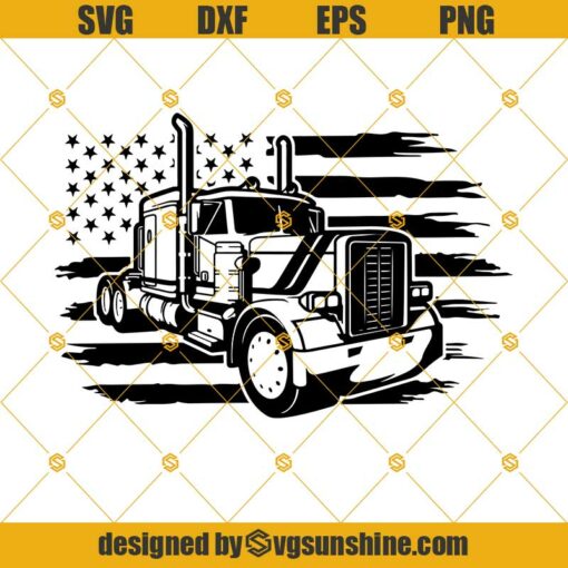 US Big Truck Svg, US Truck Svg, Truck Clipart, Big Truck Cut Files, American Flag Svg