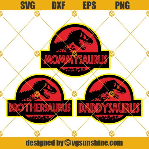 Jurassic Family Party SVG, Daddysaurus SVG, Mommysaurus SVG, Brothersaurus SVG, Jurassic Park SVG, Jurassic Bundle SVG, T-rex SVG, Dino SVG, Mamasaurus SVG