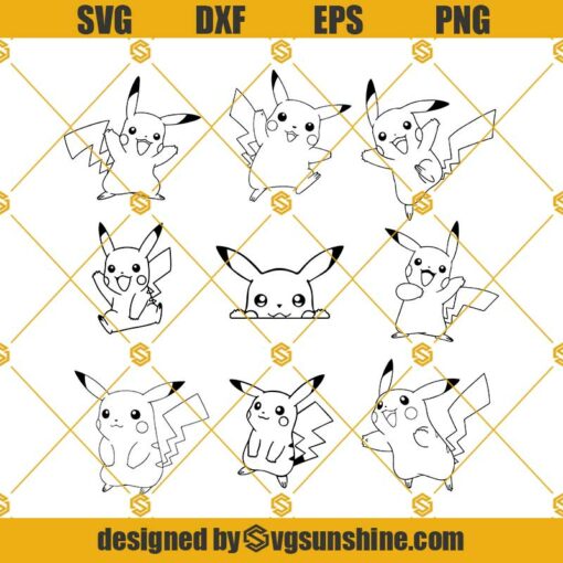 Pikachu Outline Bundle SVG PNG DXF EPS Instant download Files For Cricut Silhouette