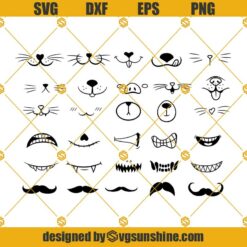 Cute Face SVG File, Face Mask SVG, Funny Pets Mouth SVG, Emoji SVG, Emoticon Face SVG, Face Clipart, Mustache SVG, Smiling Face PNG, Cricut