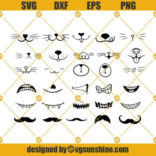 Cute Face SVG File, Face Mask SVG, Funny Pets Mouth SVG, Emoji SVG, Emoticon Face SVG, Face Clipart, Mustache SVG, Smiling Face PNG, Cricut