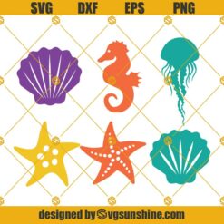 Ocean Animals Bundle SVG, Seashell Starfish Seahorse Jellyfish Under The Sea Mermaid SVG DXF EPS PNG Clipart Cricut Silhouette