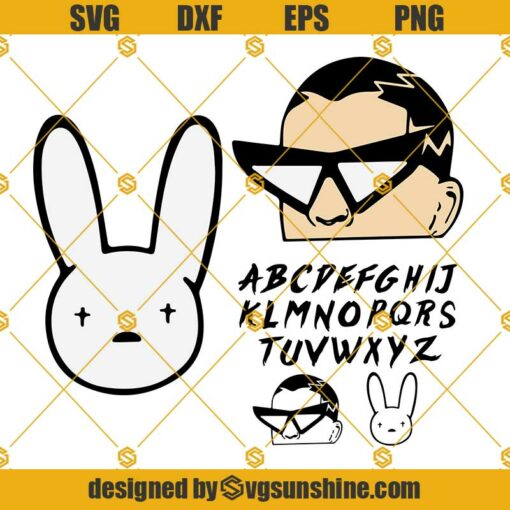 Bad Bunny Svg Bundle Cut File Includes Bunny, Half Top Face, Svg Font And Silhouettes, Bad Bunny Svg Png Dxf Eps
