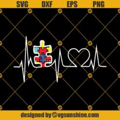 Autism Puzzle Heartbeat SVG, Autism Awareness SVG DXF EPS PNG Cut Files Clipart Cricut Silhouette
