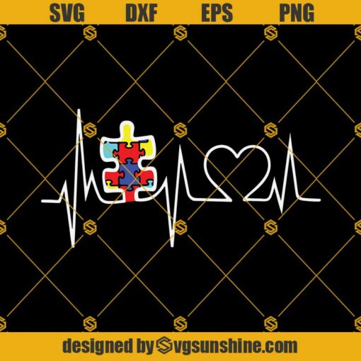 Autism Puzzle Heartbeat SVG, Autism Awareness SVG DXF EPS PNG Cut Files Clipart Cricut Silhouette