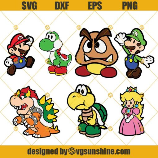 Mario Svg Bundle, Mario Character Svg Png Dxf Eps Cut Files For Use With Silhouette, Cricut, & Other Cutting Machines