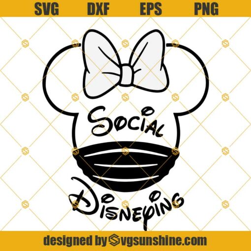 Minnie Social Disneying, Face Mask Svg, Disney Covid Svg, Minnie Mouse Ears, Bow Svg, Disney Quarantine Svg Png Dxf Eps