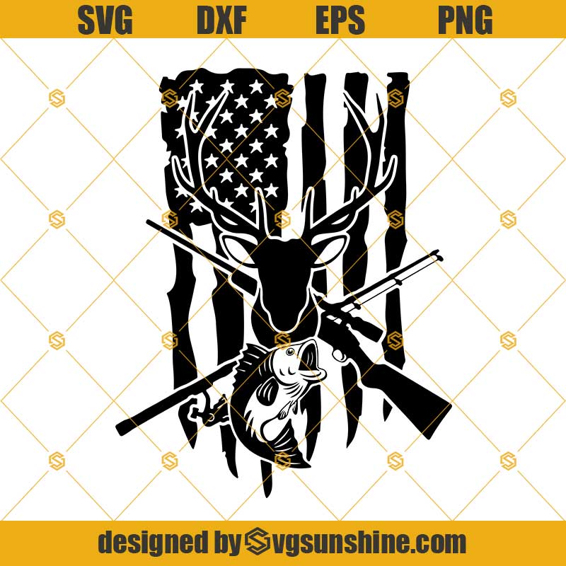 US Fishing Hunting Flag Svg, Deer Head Svg, Deer Svg Clipart For