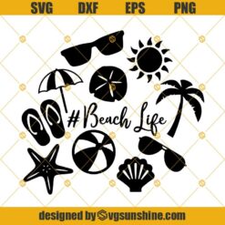 Beach Life Bundle Svg, Beach Ball, Sun, Palm Tree, Sunglasses, Sea Shell, Starfish Svg Dxf Eps Png Cut Files Clipart Cricut Silhouette