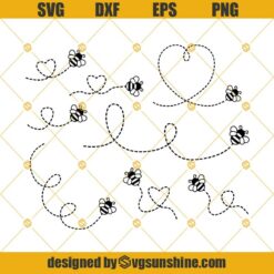 Bee Path Bundle Svg, Honeybee Svg, Bumble Bee Svg, Heart, Dotted Lines Svg Png Dxf Eps