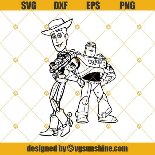 Woody Buzz Lightyear Toy Story Cowboy Detailed Silhouette Outline Cameo Outline Svg, Design Logo Png Clipart Cutting Design Cricut