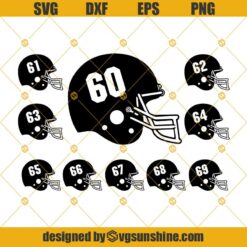 Football Helmet Number 60-69 Years Svg Silhouette Clipart,  Football Number 60-69 Cut File, Football Svg Dxf Png Eps Digital Download