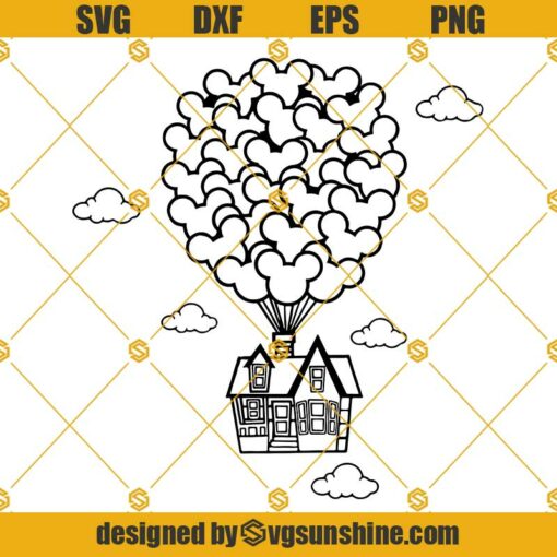 Up House Mickey Balloons SVG PNG DXF EPS Files For Silhouette, House Mickey Balloons SVG, Disney Svg