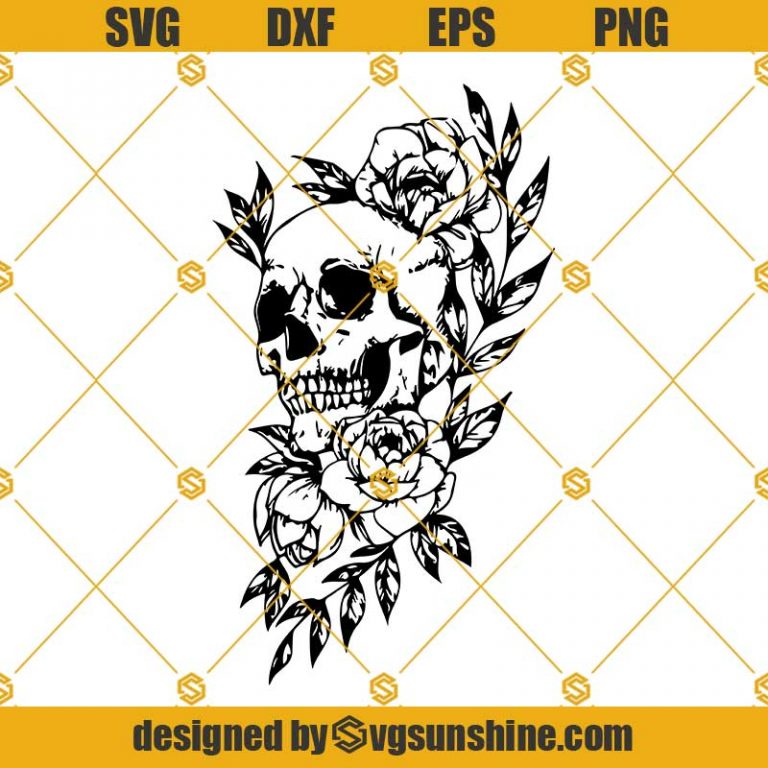 Skull And Flowers SVG PNG DXF EPS Files For Silhouette, Skull SVG ...