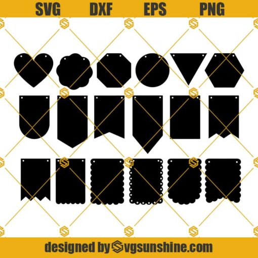 Banner Bunting Birthday Party, Bunting Banner Svg Template, Scallop Banner Bunting Svg
