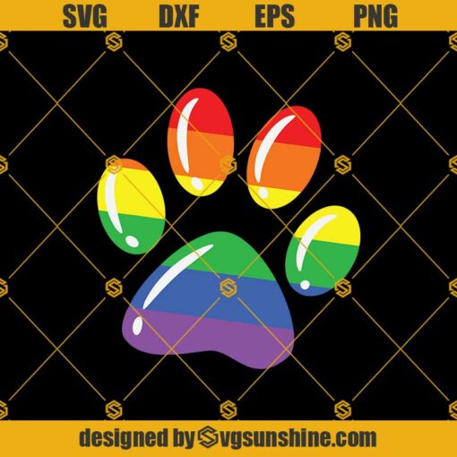 Rainbow Paw SVG PNG DXF EPS Files For Silhouette, Print Dog Paw SVG, LGBT Pride VSG,LGBT Supporter SVG