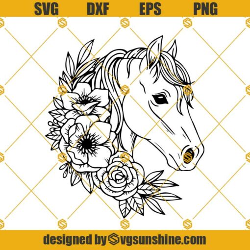 Horse And Flowers SVG PNG DXF EPS Files For Silhouette, Horse SVG file, Horse with Flowers SVG