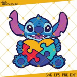 Stitch Autism Heart SVG, Stitch And Lilo SVG, Puzzle Piece Hearts SVG, Autism Awareness SVG