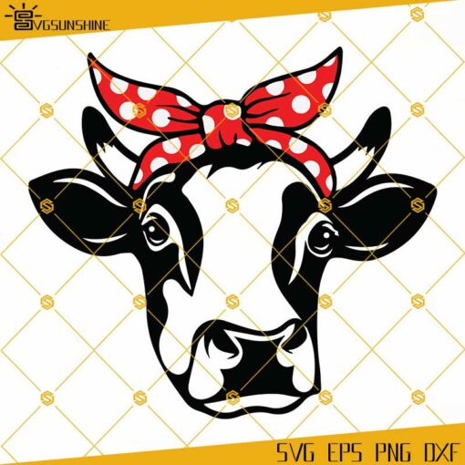 Cow Face SVG, Cow SVG, Cow Head SVG, Cow Bandana SVG, Cow With Bow SVG, Girl Cow SVG, Farm SVG, Farm Animal SVG