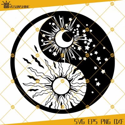 Yin Yang Symbol Sun Moon Buddhism Stars Day Night SVG PNG DXF EPS ...