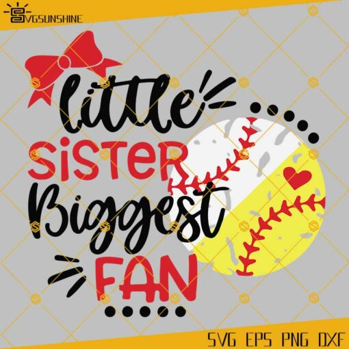 Baseball Sister SVG, Little Sister Biggest Fan SVG, Softball, Girl Baseball SVG, Half Baseball Softball SVG