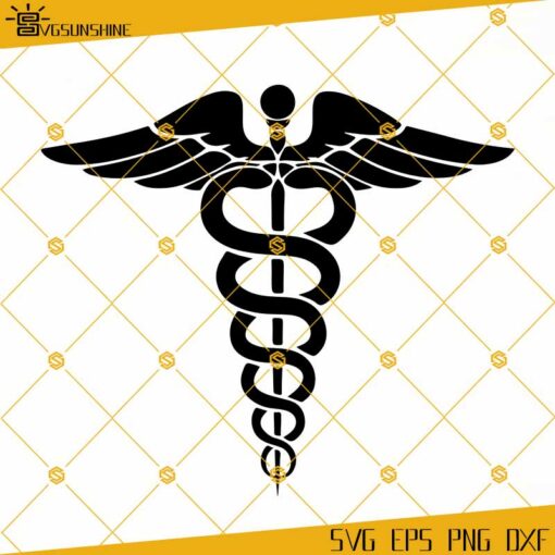 Medical Symbol SVG, Caduceus Symbol SVG, Dark Silhouette, Instant Download, SVG, PNG, EPS, DXF