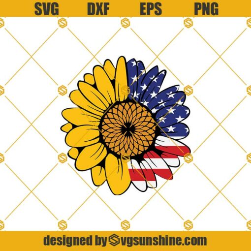 American Flag Sunflower Svg, Sunflower Svg, Patriotic Sunflower Svg
