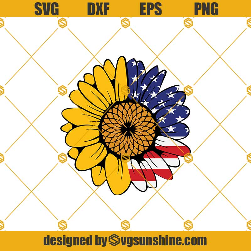 American Flag Sunflower Svg, Patriotic Sunflower Svg