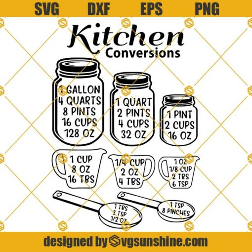 Kitchen Conversions SVG, Kitchen Conversion Chart SVG Cricut Silhouette