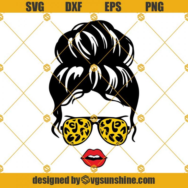 Leopard Print Sunglasses Messy Bun SVG, Messy Bun hair SVG, Messy Bun ...