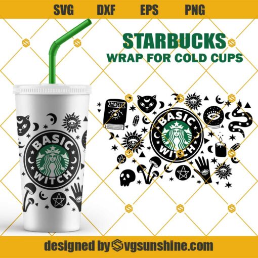 Starbucks Basic Witch Cup SVG, Magic Tarot Occult Starbucks Cold Cup SVG, Witch SVG Full Wrap for Starbucks Cups