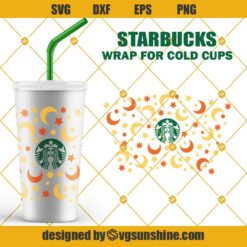 Stars Sky Starbucks Coffee SVG, Moon Stars Starbucks Wrap SVG, Full Wrap For Starbucks Cold Cup SVG
