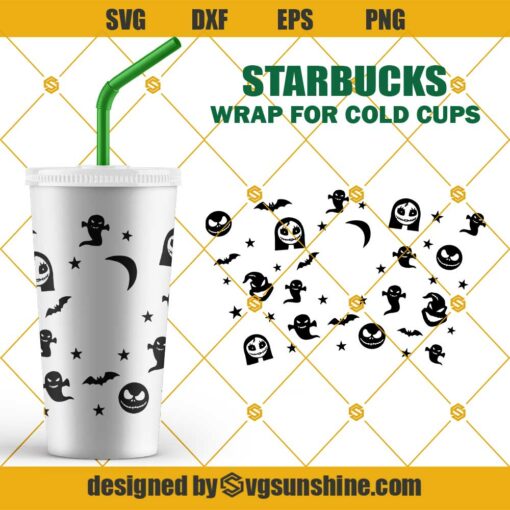 Nightmare Before Christmas Starbucks Cup SVG, Halloween Full Wrap for Starbucks Venti Cold Cup SVG