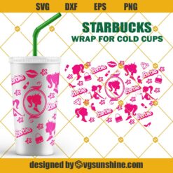 Full Wrap Barbie Pink Starbucks Cup SVG, Barbie SVG, Full Wrap Barbie Starbucks for Venti Cold Cup SVG
