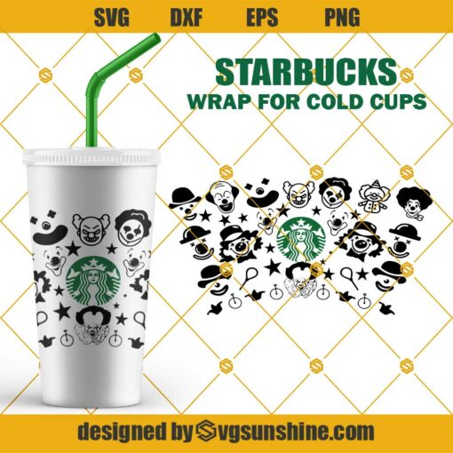Full Wrap Starbucks Halloween Clown Cold Cup SVG