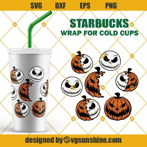 Pumpkin King Starbucks Cold Cup SVG, Jack Skellington Full Wrap for Starbucks Venti Cold Cup SVG