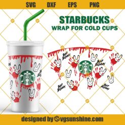 Bad Bunny Dropping Blood Hand Print Starbucks SVG, Halloween Full Wrap Starbucks Cold Cup SVG