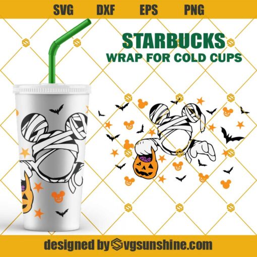 Halloween Mickey Mouse Starbucks Cup SVG, Disney Halloween Full Wrap for Starbucks Cup Logo SVG