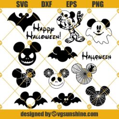 Mickey Head Halloween SVG, Mickey Bat SVG, Mickey Skeleton SVG, Mickey jack skellington SVG