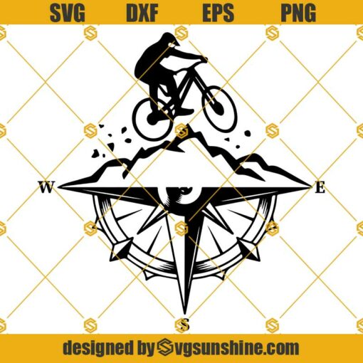 Mountain Bike Compass SVG, Mountain Biking Art SVG, Mountain bike Silhouette, Nature Scene SVG