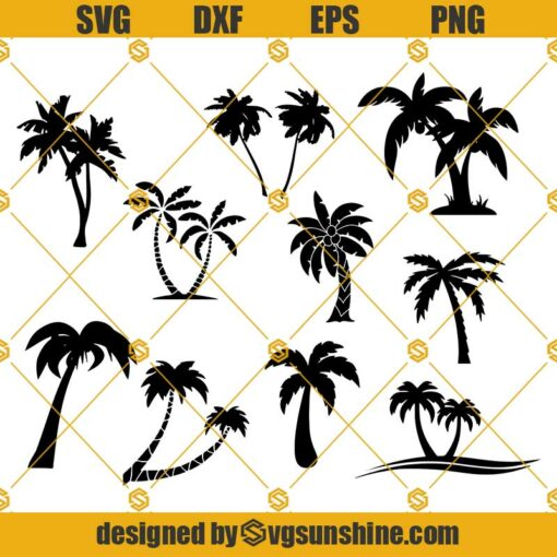 Palm Tree Silhouette SVG, Palm Tree Clipart PNG DXF EPS