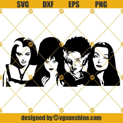 Horror Girls Halloween SVG, Elvira SVG, Lily Munster SVG, Morticia SVG, Bride of Frankenstein SVG