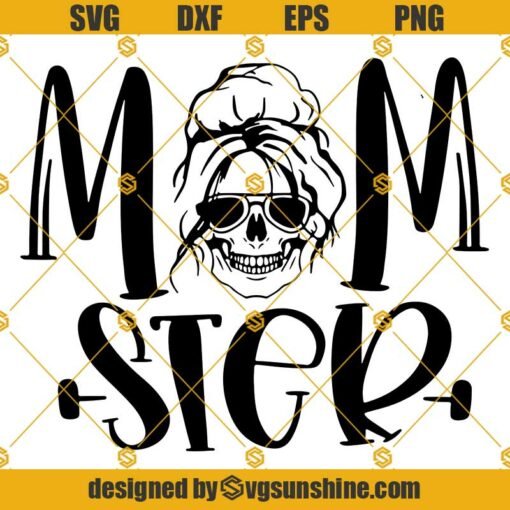 Momster Skull SVG, Messy Bun Skull SVG, Halloween Mom SVG Cut Files