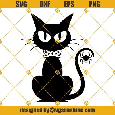 Halloween Black Cat SVG PNG DXF EPS Cut Files Clipart Cricut