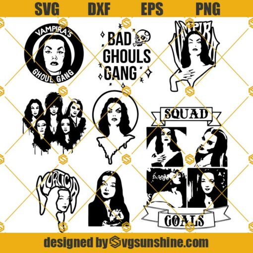 Morticia Addams Lily Munster Vampira Elvira SVG, Horror Goth Queens SVG PNG DXF EPS