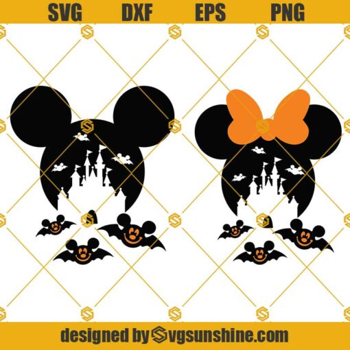 Halloween Party Castle Mouse SVG, Disney Halloween SVG, Mickey Minnie Mouse Bat SVG Bundle