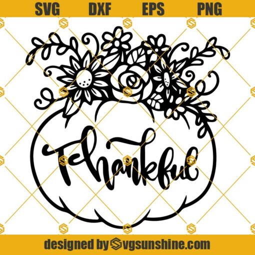 Thankful Pumpkin SVG, Pumpkin with Flowers SVG