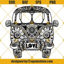 VW Camper Van SVG, Zentangle Hippie Van Svg, Mandala Van Svg
