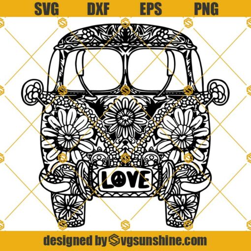 VW Camper Van SVG, Zentangle Hippie Van Svg, Mandala Van Svg