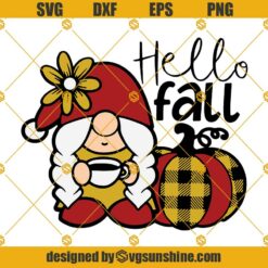 Hello Fall Gnome Svg, Buffalo Plaid Pumpkin Svg, Fall Gnome Svg Layered Cut File Cricut